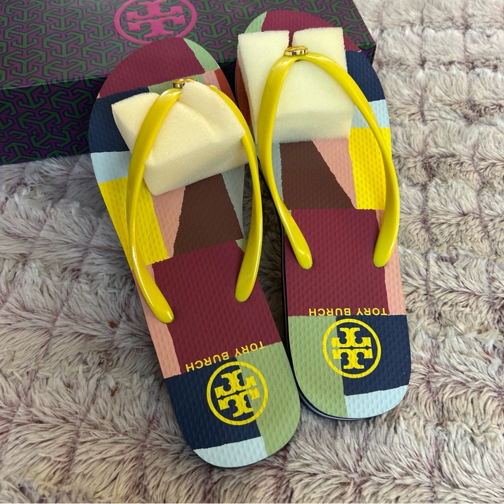 Tory Burch Multicolor Patchwork Flip Flops with Y… - image 3